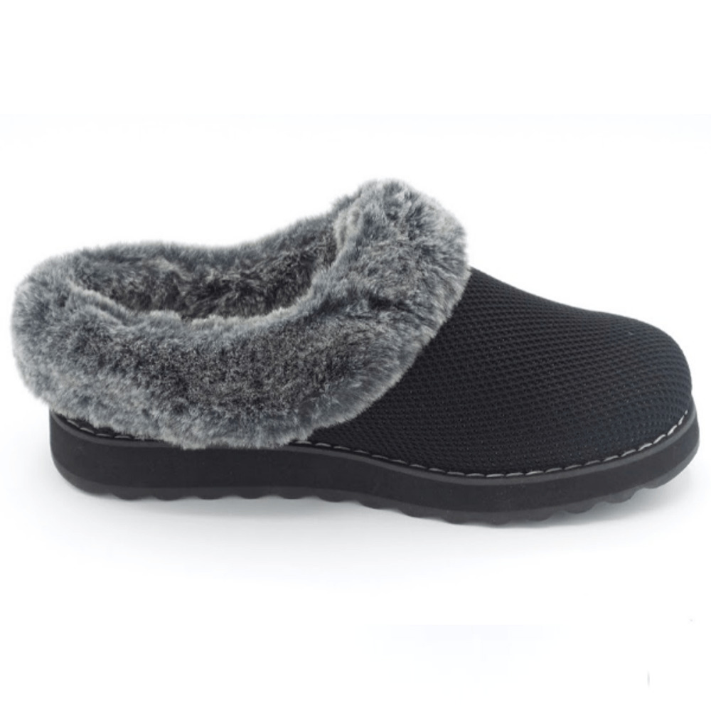 NWB Skechers BOBS Knit Faux Fur Clog Slipper Keepsakes 2.0 Black - Medium